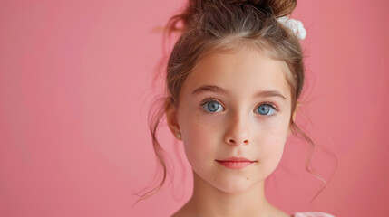 Portrait of a Young girl on pink studio background