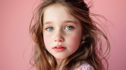 Portrait of a Young girl on pink studio background