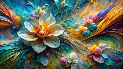 Oil painting of beauty tropical flowers illustration.