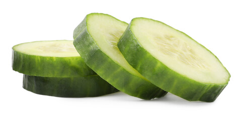Slices of fresh cucumber isolated on white