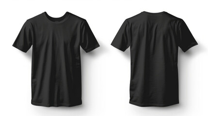 Black tshirt with a blank front and back view, mockup, white background.