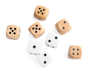 Many dices isolated on white, top view