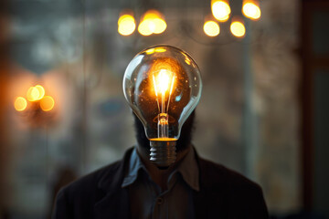 A person with a light bulb head, representing innovative thinking