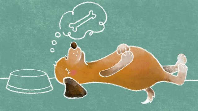 happy beagle dog sleeping with full stomach, hand drawn animation	