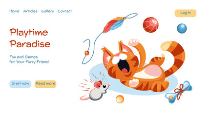 Modern vector concepts for website - engaging cat playtime activities