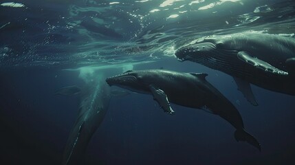 underwater view with large whales AI generated