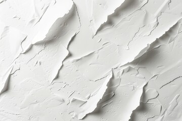 Obraz premium Fragmented Echoes: A Torn Piece of Paper Resting on a White Wall, Whispering Fragmented Stories.
