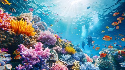 Colorful Underwater Coral Reef Teeming with Vibrant Marine Life
