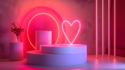 Vibrant Neon Heart Shaped Podium in Contemporary Studio Setting