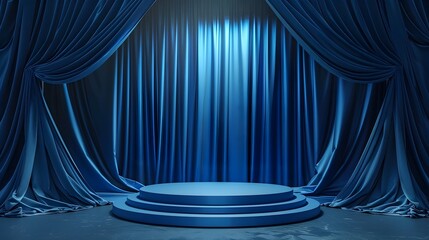 Luxurious Blue Velvet Curtain Stage with Spotlight for Grand Theatrical Performance