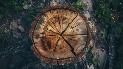 Tree stump with halved trunk