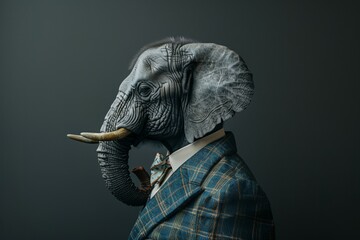 Anthropomorphic elephant in a suit. Metaphor for a Republican politician in the US Congress. Background