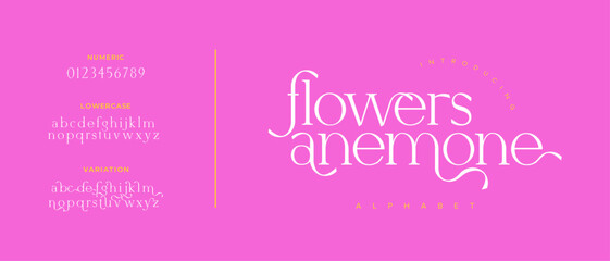 Flower Elegant Font Uppercase Lowercase and Number. Classic Lettering Minimal Fashion Designs. Typography modern serif fonts regular decorative vintage concept. vector illustration