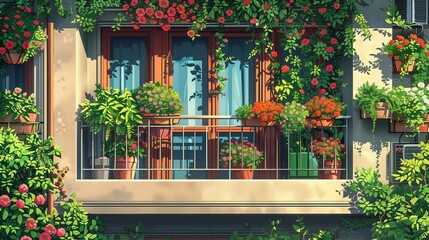 Fototapeta na wymiar Balcony Views: Urban Retreats with Lush Flowers and Edible Gardens