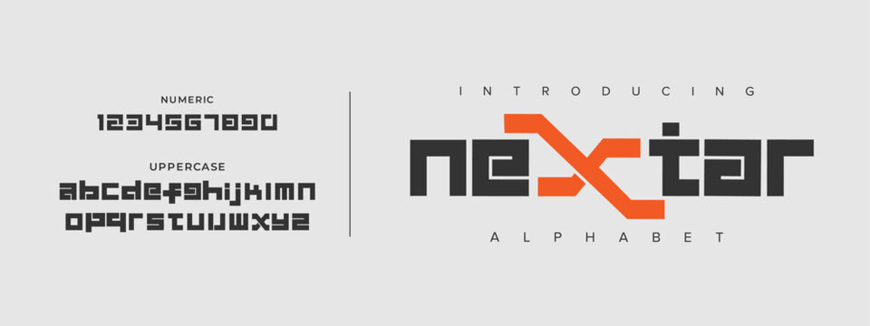 Nextar Creative simple modern urban alphabet font. Digital abstract futuristic, logo, music, sport, minimal technology typography. Simple numeric vector illustration