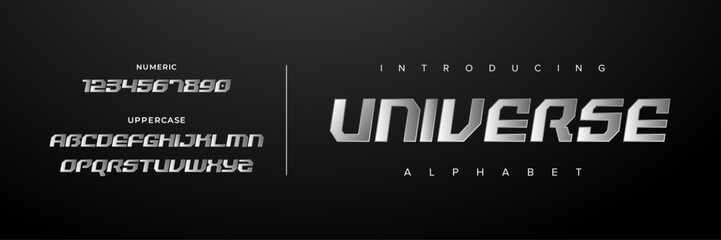 Universe Creative simple modern urban alphabet font. Digital abstract futuristic, logo, music, sport, minimal technology typography. Simple numeric vector illustration