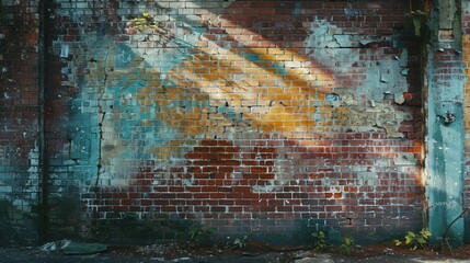 The serene simplicity of an abandoned brick wall, splashed with random colors, symbolizing past liveliness amidst desolation