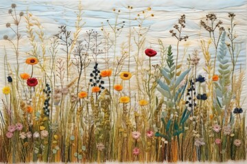 Embroidery is shown with meadow flowers needlework painting pattern.