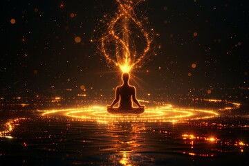 A person is sitting in a lotus position in a pool of water