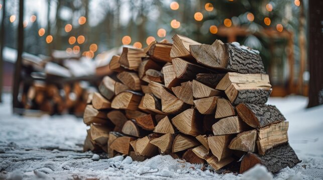 Wood stack near snow fire