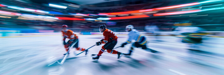 Blurred figures in the hockey stadium during long exposure