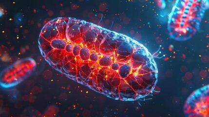 Abstract 3D illustration of the biological cell and the mitochondria AI generated