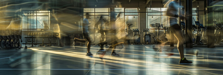 Blurred figures in the gym during long exposure