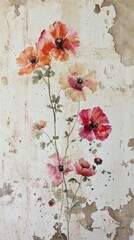 Fototapeta premium Flowers vintage wallpaper painting plant petal.