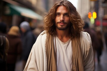 Modern city messiah: jesus christ in the heart of today's bustling metropolitan landscape, a symbol of spirituality amidst contemporary urban life