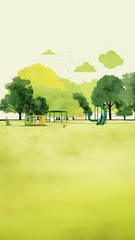 Simplified public park in minimalism - obrazy, fototapety, plakaty