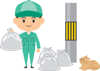 ゴミを運ぶ作業員のイメージイラスト