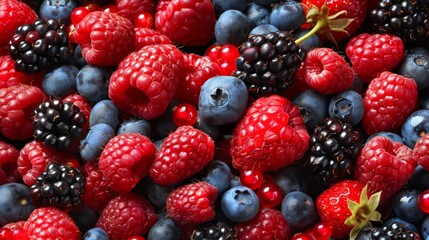 Close up of assorted berries including blueberries and raspberries
