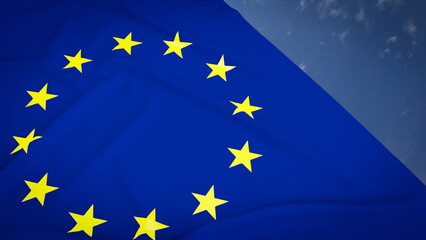 The Eu flag on sky Background 3d rendering.