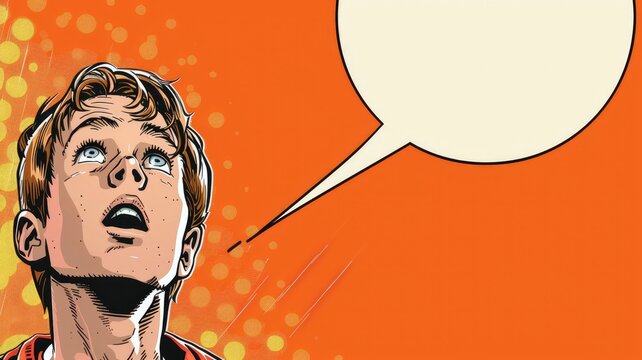 Illustration of surprised young man with speech bubble