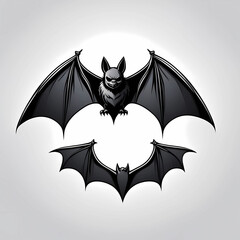 Bat in two variations isolated on white. Stylish logo, Halloween holiday