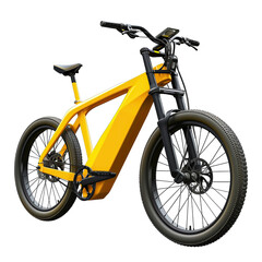 fantasy fictitious design of yellow ebike pedelec with battery powered motor bicycle moutainbike mountain bike ecology modern transport concept isolated on white background