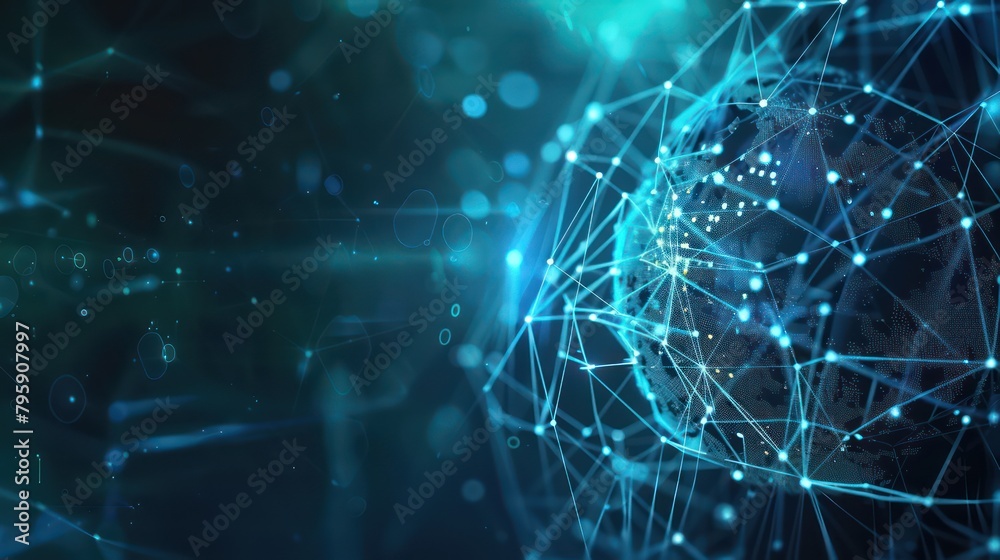 Wall mural concept of ai and digital human brain neural network surrounded by glowing lines on dark background