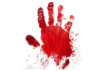 Red hand print with paint splatter