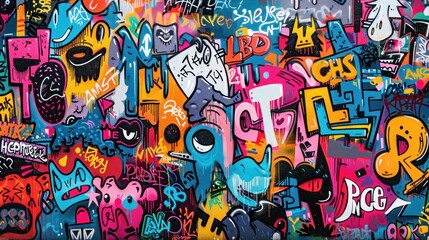 Background pattern filled with urban graffiti art, colorful tags, and street murals reflecting contemporary art movements and the urban street vibe, embodying the spirit and creativity of street art.