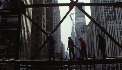 Labor Day concept, construction workers at the site scene