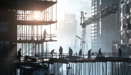 Labor Day concept, construction workers at the site scene