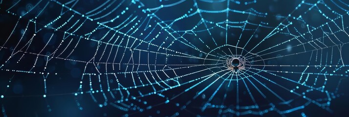 Obraz premium A spider weaves its intricate web under the moonlight, crafting a masterpiece of delicate silk threads, kawaii, bright water color