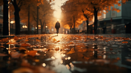 Masterpiece best,quality rain,style sunlight,light puddle ,beautiful,lighting blowing reflection autumn