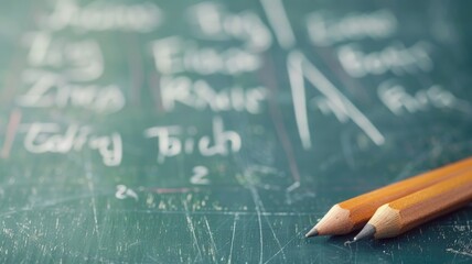 Two broken pencils on chalkboard with mathematical equations