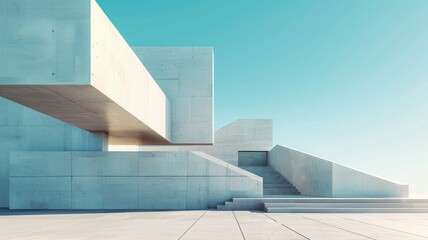 Modern minimalist architecture with geometric structures and sky