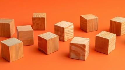 A group of wooden blocks on a crimson surface