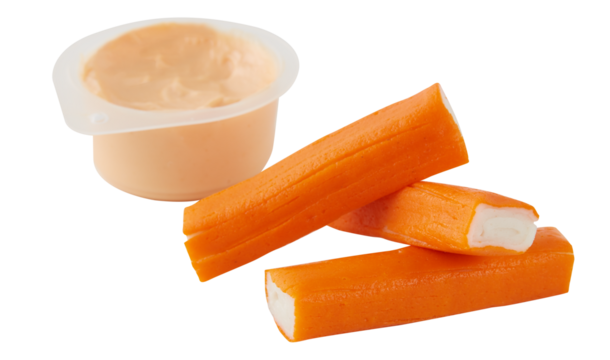 Fresh crab sticks cut out isolated transparent background