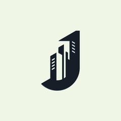 Building Logo and Letter J combination Design Template