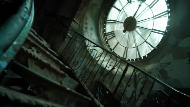 In abandoned clock tower, time bends and warps. Lone forgotten clock hand creaks forward, tracing path of winding antique tapestry, weaving memories, loss, forgotten moments in passing of time.
