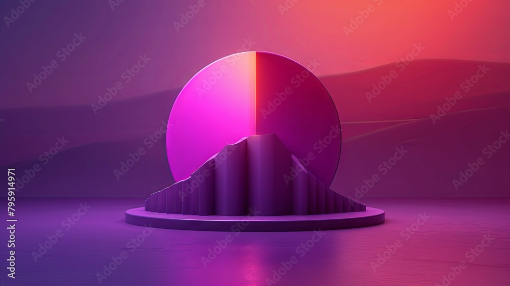 Poster 3d circular graph with vibrant neon glow on purple - a visually captivating 3d circular graph with a